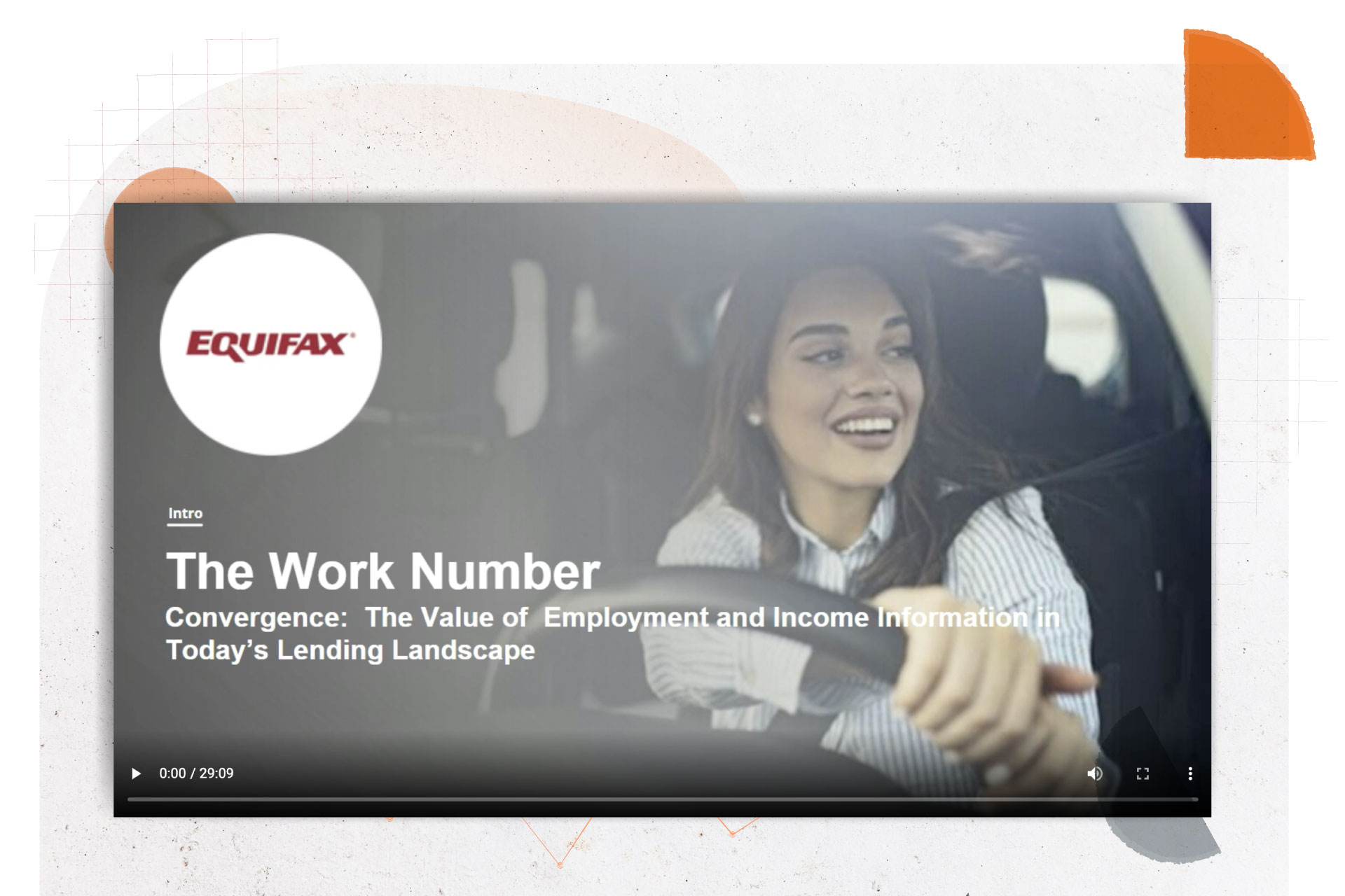 The Work Number - Convergence: The Value of Employment and Income Information in Today's Lending Landscape Video Resource - Video Player - In the background, there are various shapes and data graphs scattered around the image.